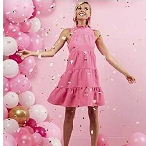 Mud Pie Nat Bowtie Pink Tiered Short Dress sz Medium NWT